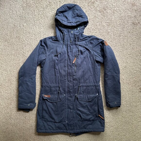 Columbia Jacket Mens Medium Full Zip Hood Flannel Lined Dark Grey Blue - Picture 1 of 11